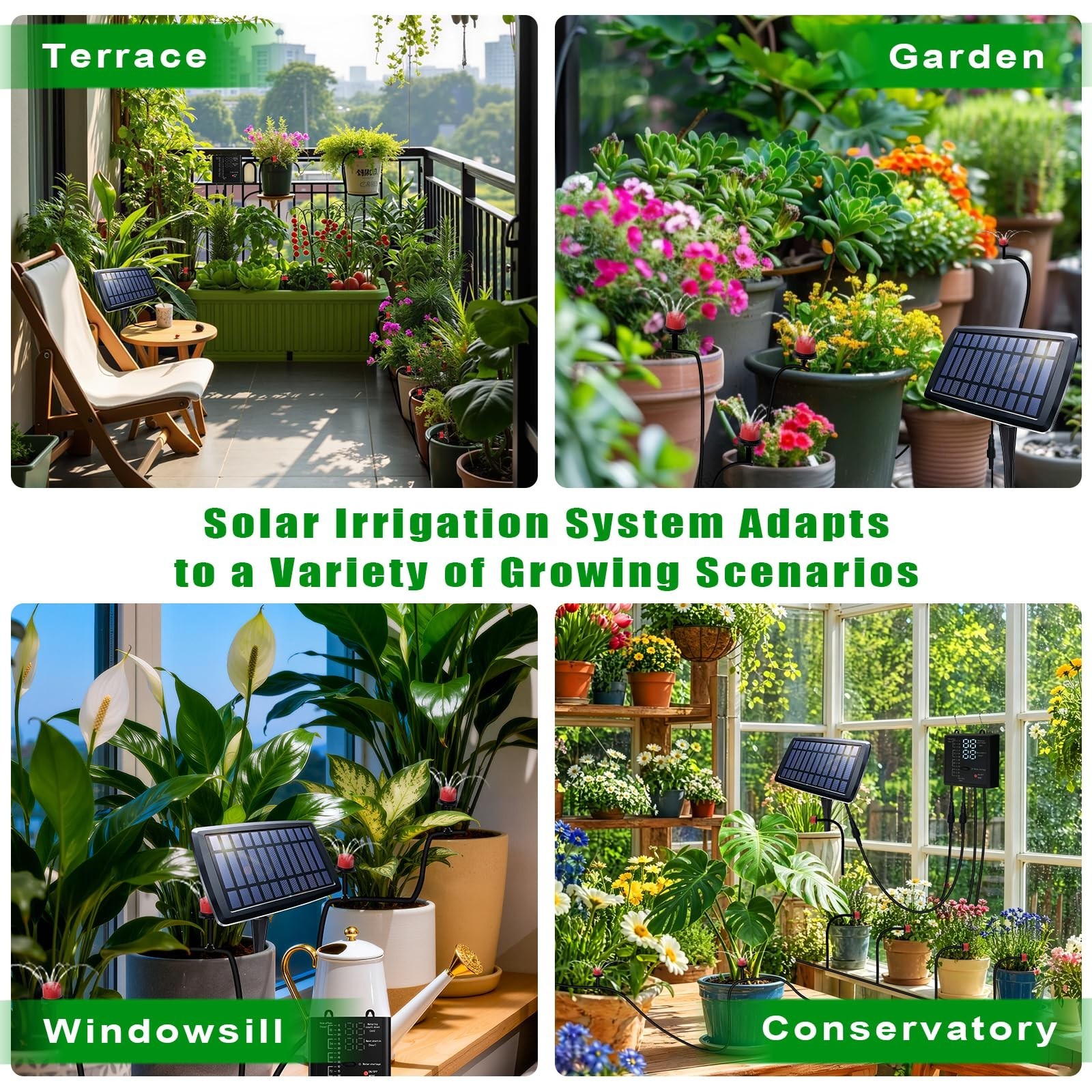Solar Drip Irrigation System - Auto Watering Kit for 15 Pots, 49FT Hose, Timer &