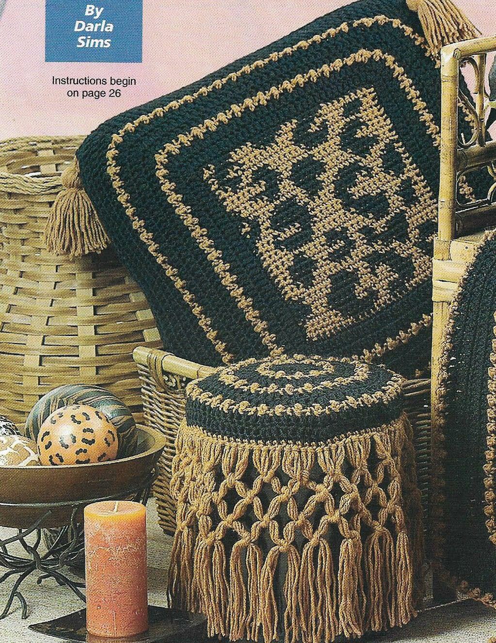 LEOPARD SET AFGHAN & PILLOW & FOOTSTOOL DIGEST SIZE CROCHET PATTERN INSTRUCTIONS