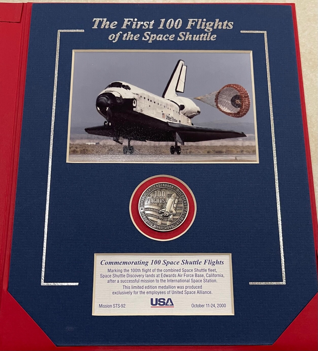 USA SPACE SHUTTLE COMMEMORATIVE FIRST 100 FLIGHTS COIN PORTFOLIO PRESENTATION