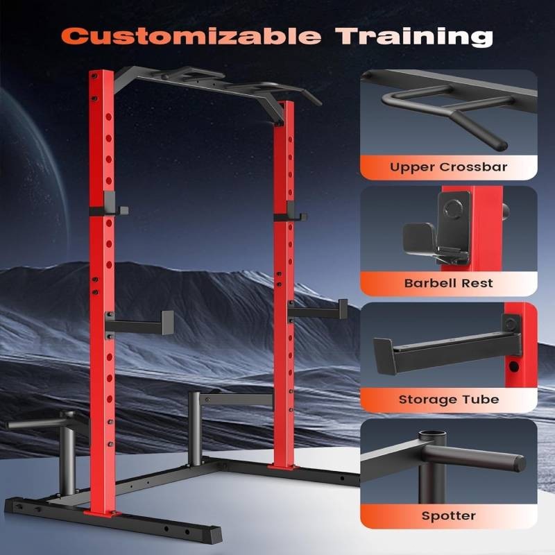 Power Cage Multi-Function Power Rack with Adjustable Cable Pulley System J-Hooks