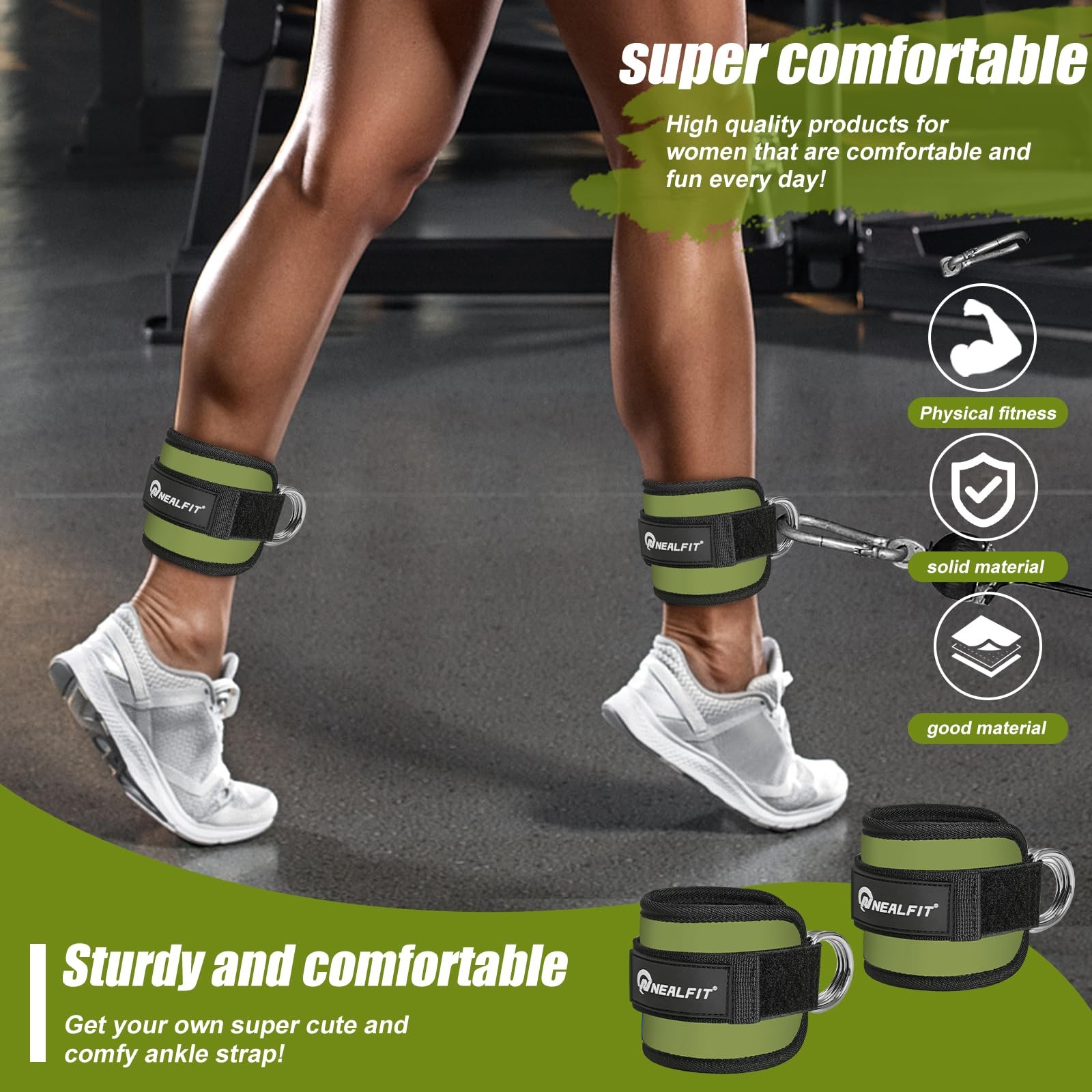 Ankle Strap for Cable Machine, Gym Ankle Cuff for Kickbacks, Leg Extensions