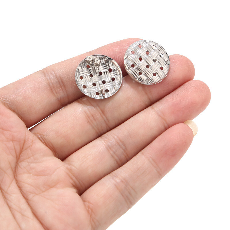 Silver Stainless Steel Hollow Round DIY Earring Posts Findings