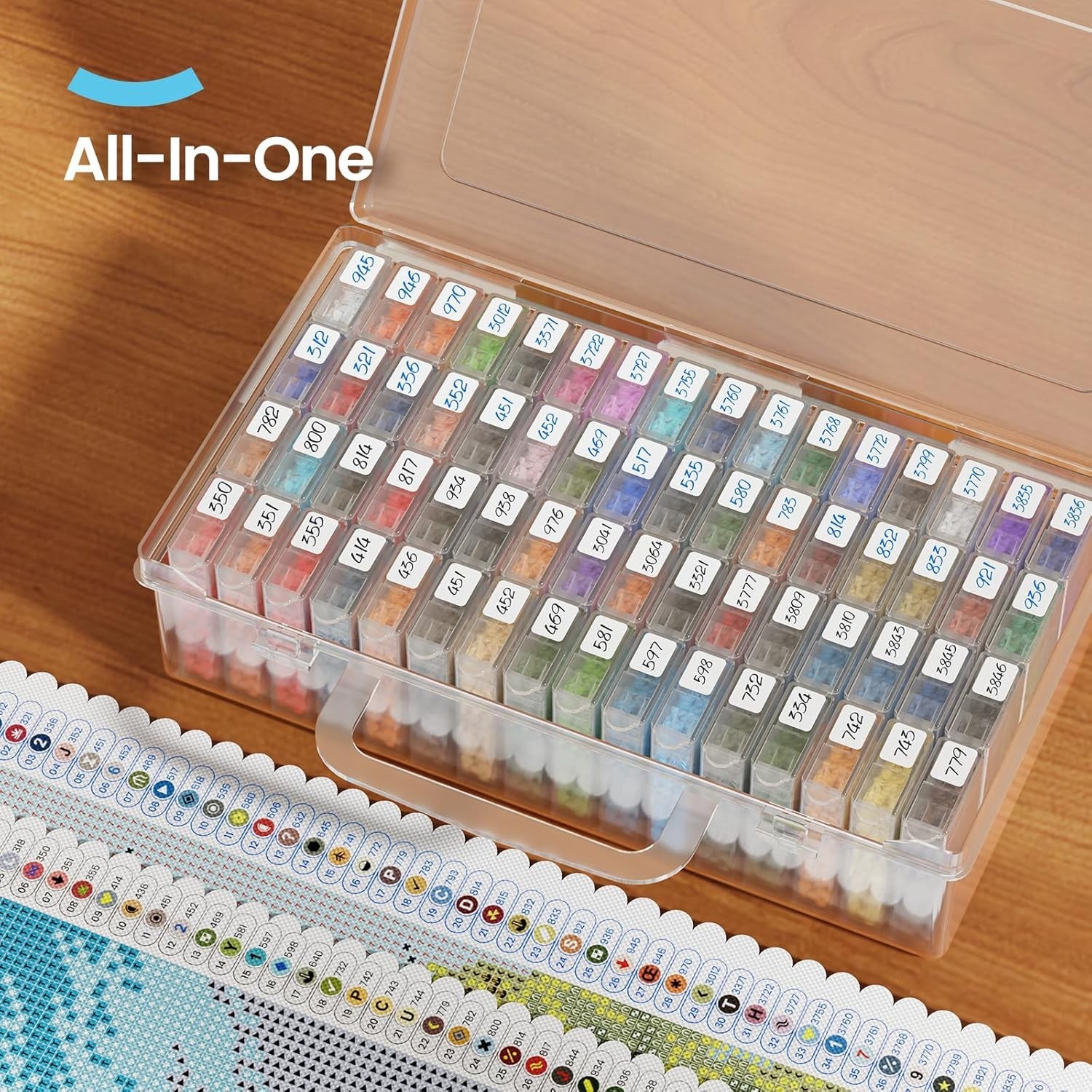 Efficient 64 Jar Transparent Storage for Crafting with Custom Labels Included