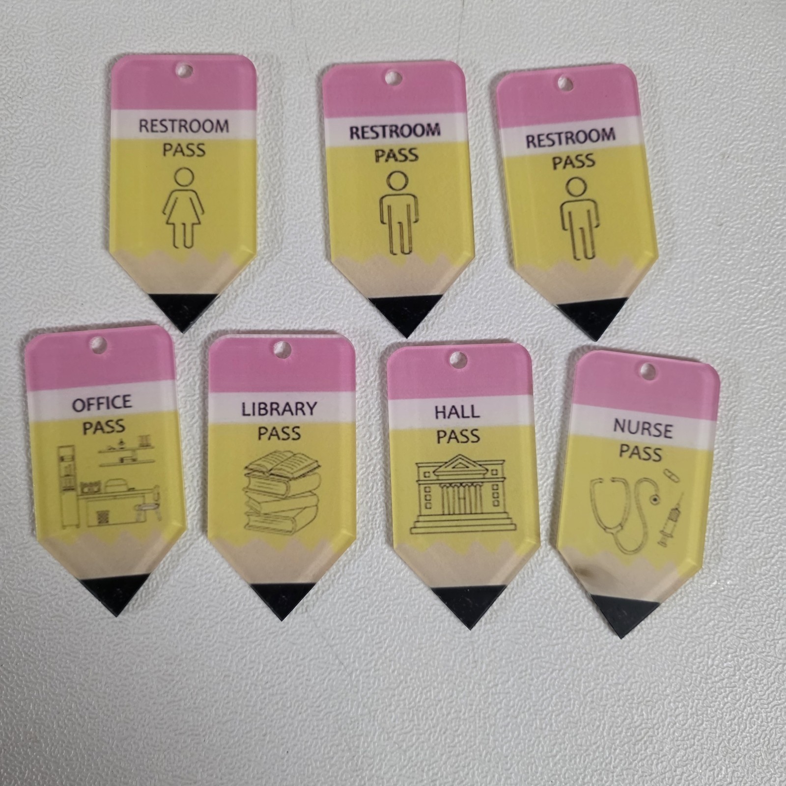 7 Pcs Pass Restroom Hall Office Passes for Classroom Office Business Acrylic