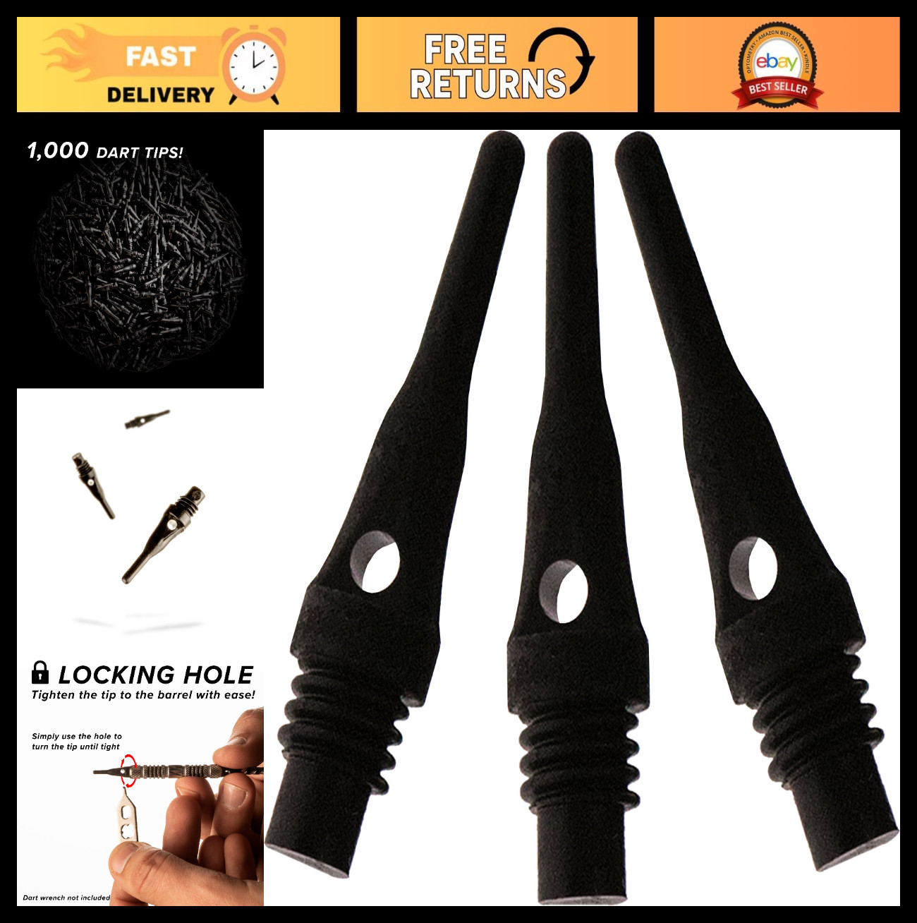 Soft Tip Dart Points 2BA Thread - Tufflex S.S. Super Short - 100/1000 Pack Optio