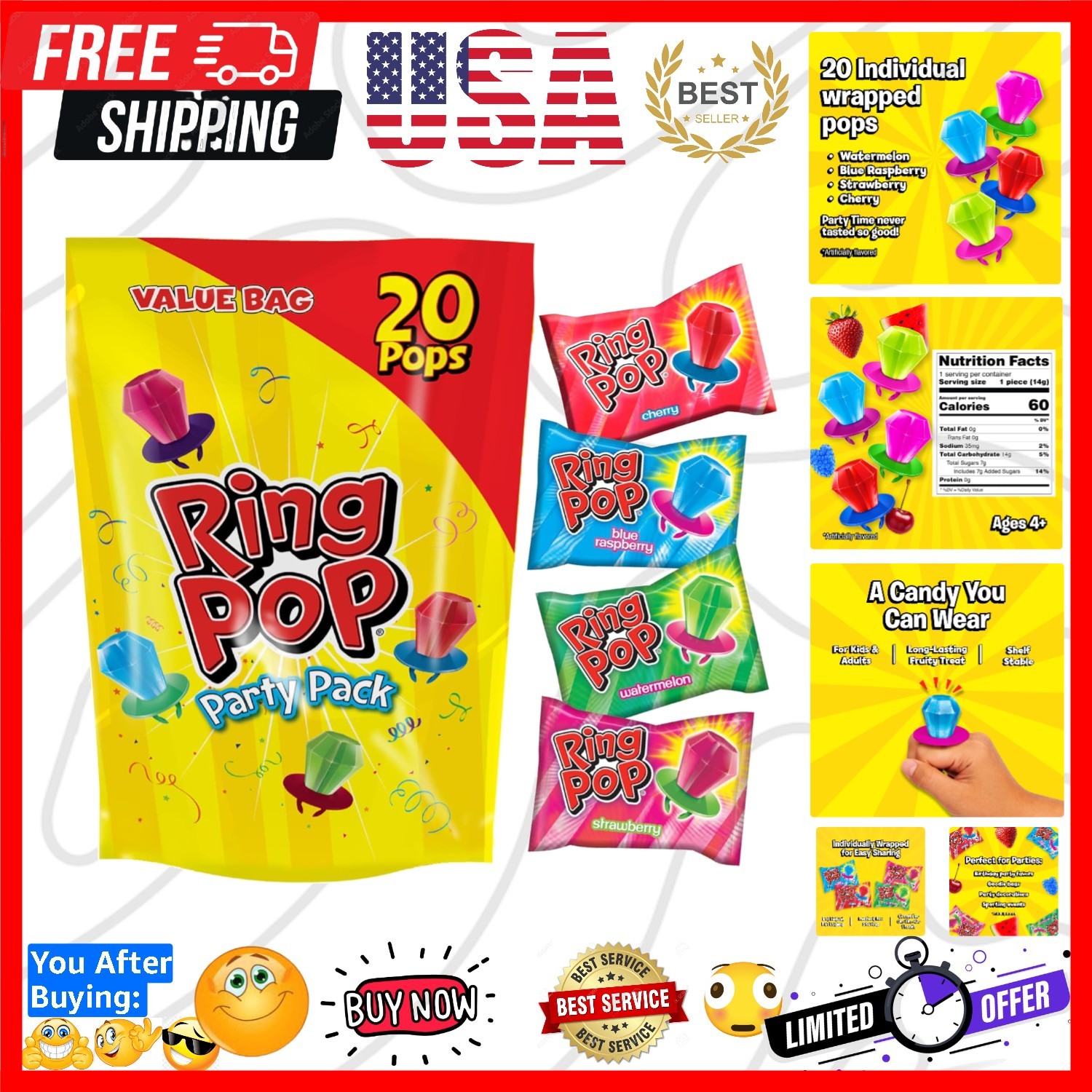 Lollipops - Bulk Candy Individually Wrapped Suckers Variety Party Pack- 20 Co...