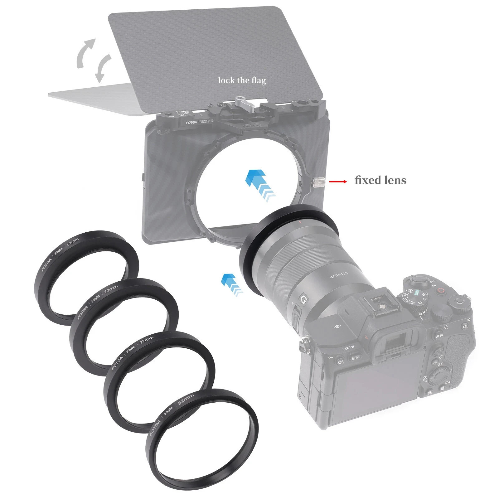 FOTGA Adapter Ring 67/72/77/82mm for DP500IIIS S-light Mini Matte Box Black