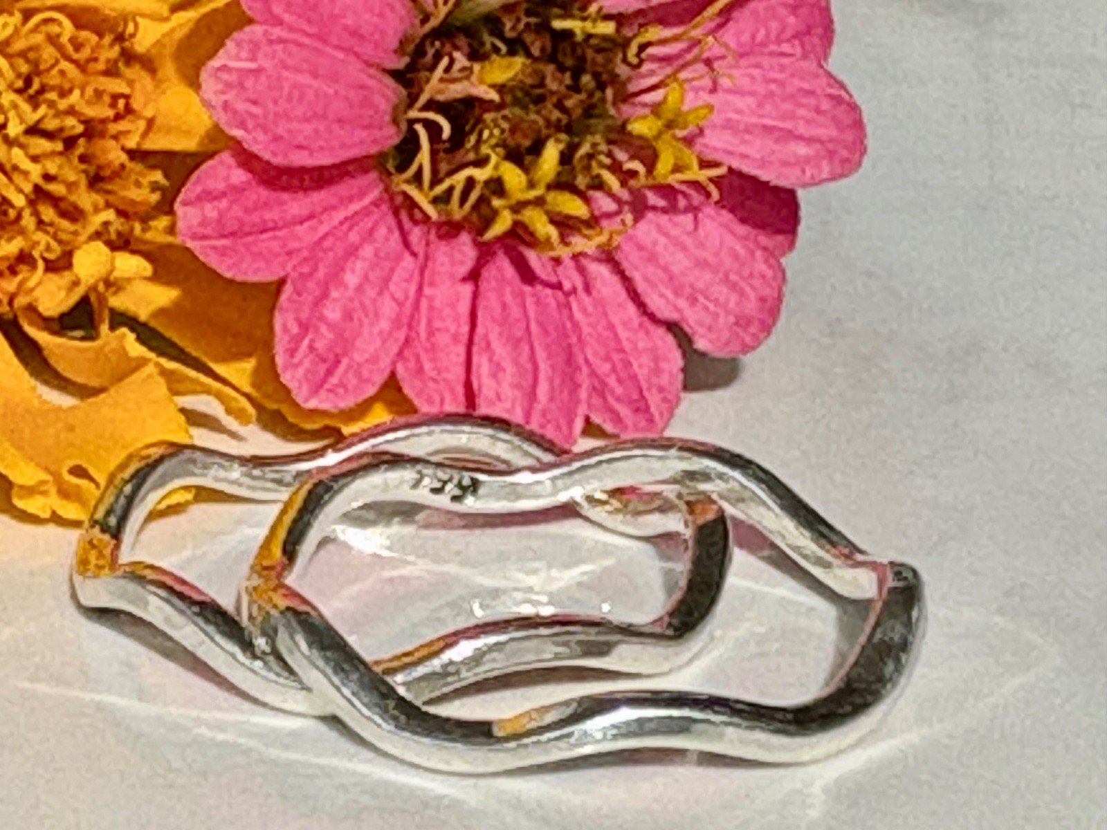 hand made fine silver 999. stacking Minimalist thin ring Big waves . 1 ring