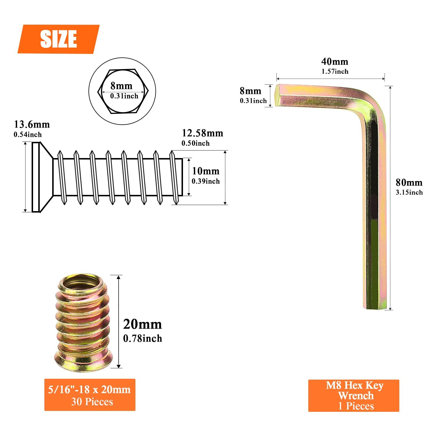 5/16-18 Threaded Inserts Wood Inserts Steel Threaded Inserts for Wood Furnitu...