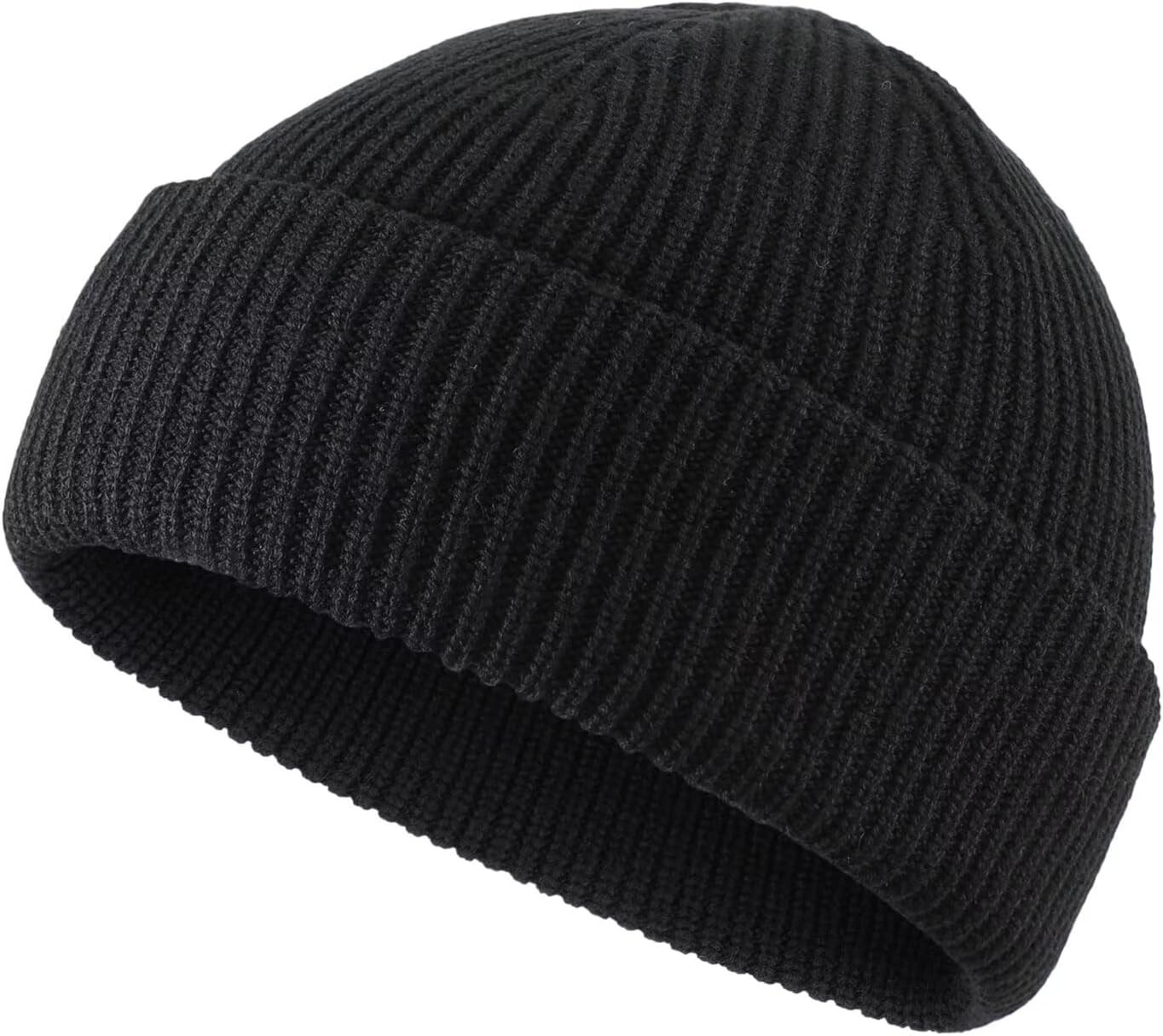 Connectyle Short Fisherman Beanie for Men Women Warm Winter Hats Knit Black