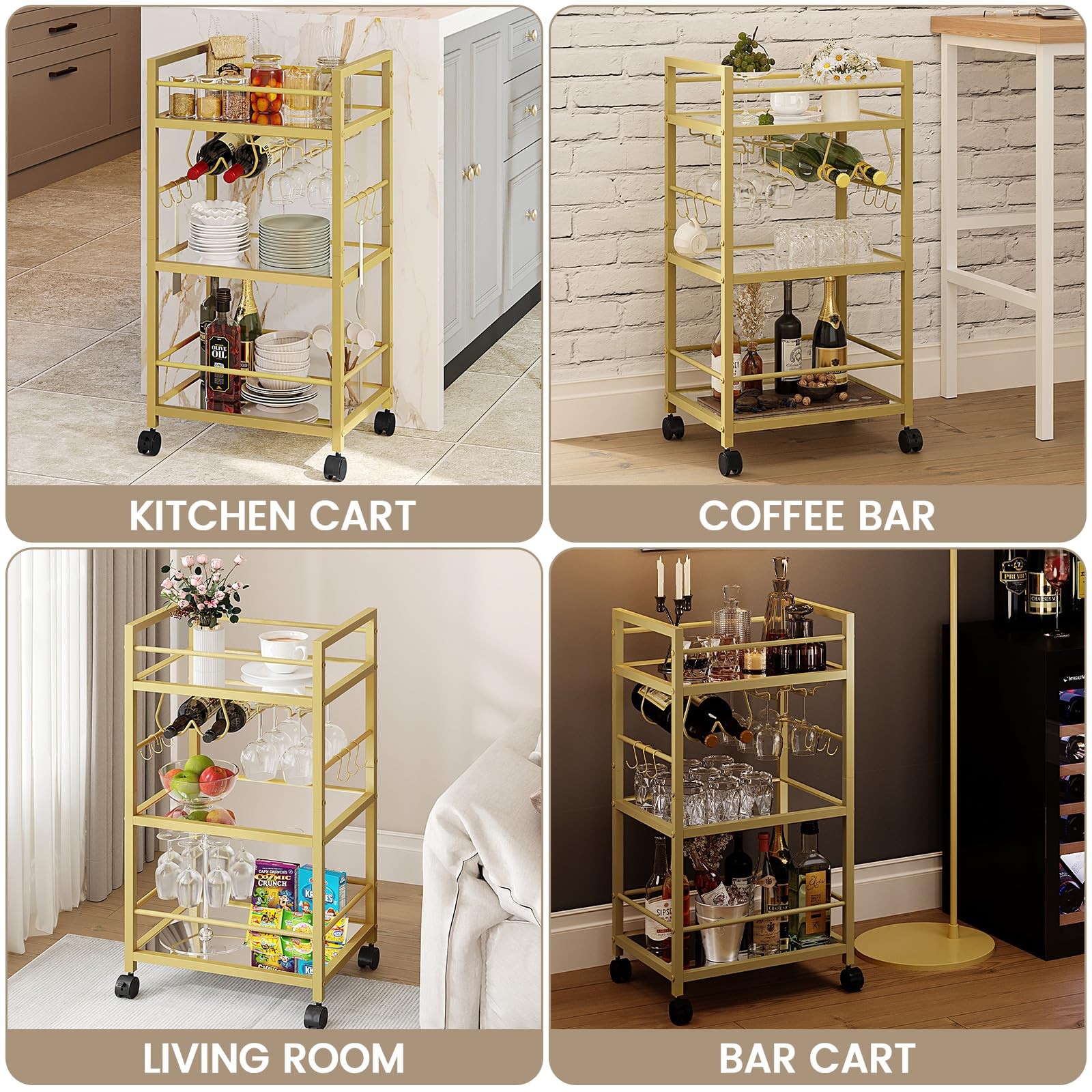 Bar Cart Serving for Home Microwave Drink Mobile Kitchen Shelf with Wine Rack