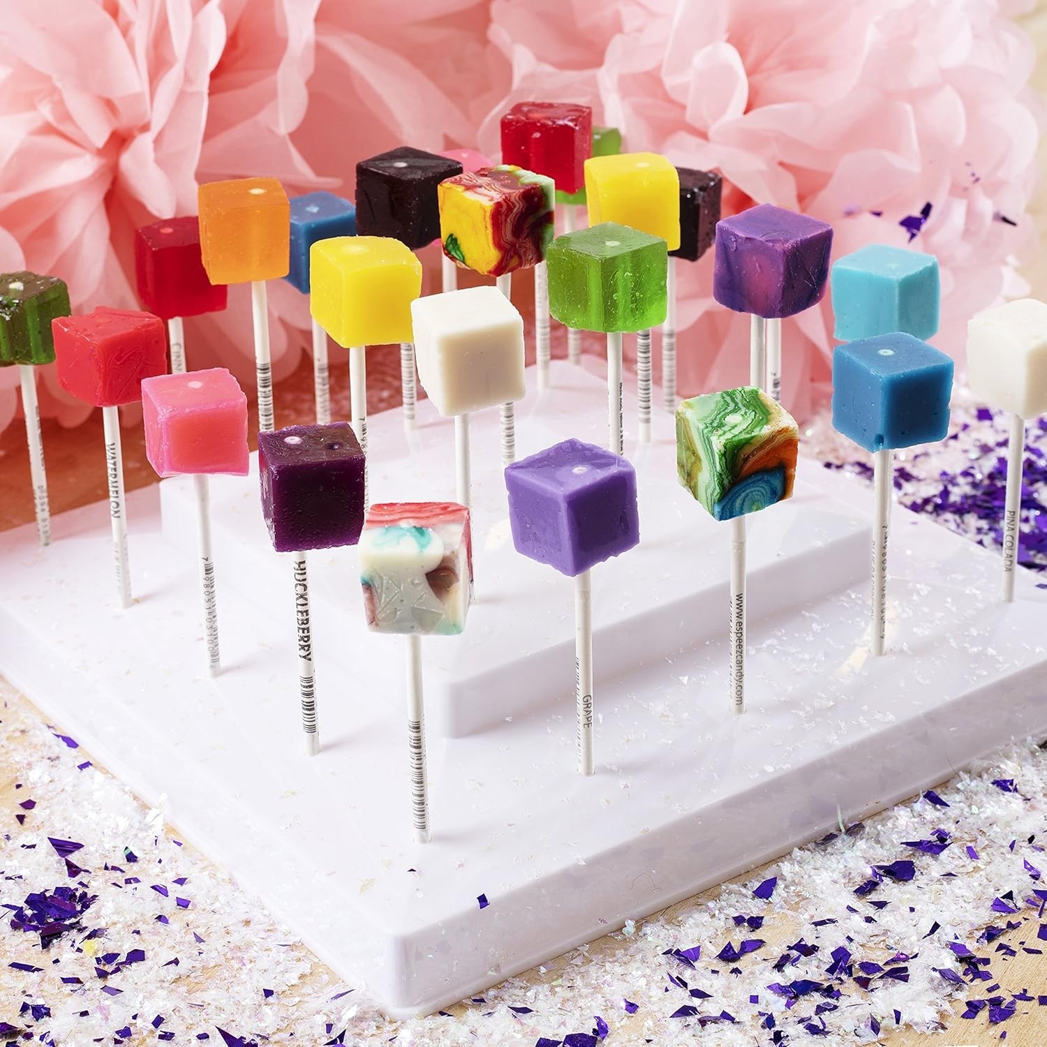 Hard Candy Cube Lollipop Suckers: Individually Wrapped Flavored Sucker Pack b...