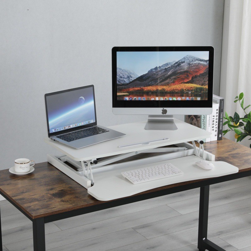 32 Inch Height Adjustable Computer Desk w/ Wide Keyboard Tray, WHITE