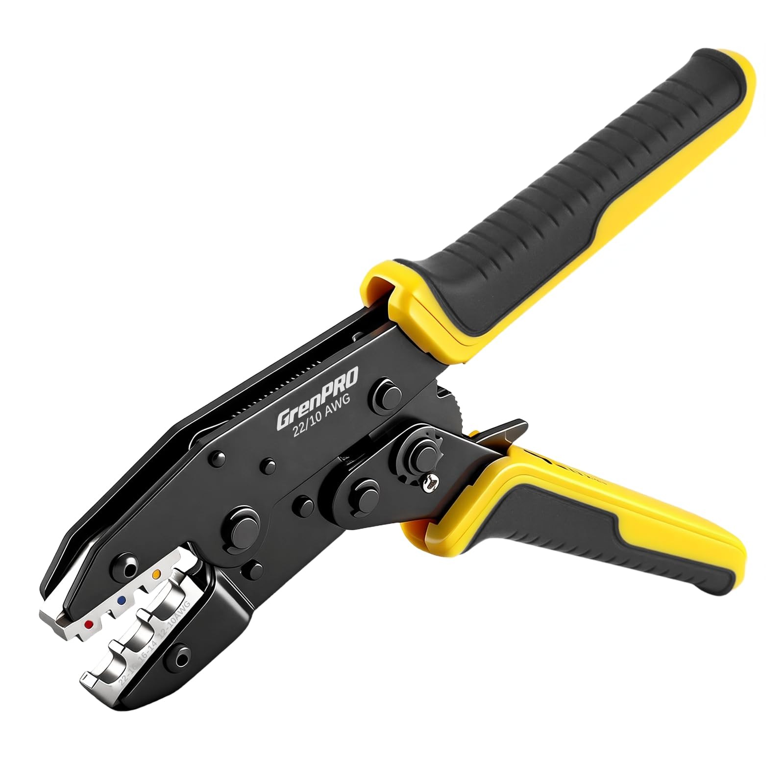 GRENPRO Ratcheting Wire Crimper, 9-Inch, AWG 22-10 Heat Shrink Terminals