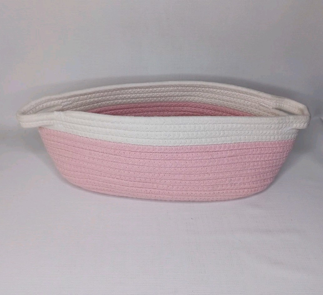 Pink Oval Woven Fabric Gift Basket