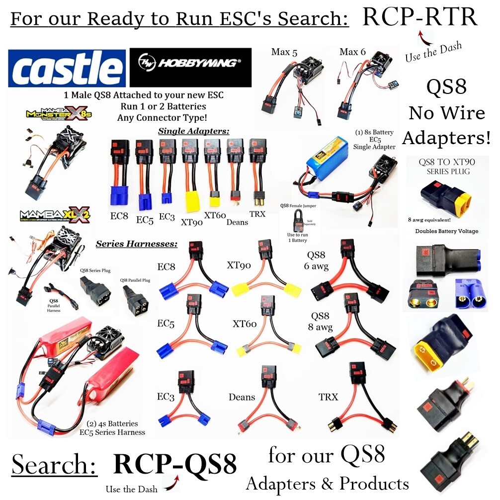 RCP XT90 Series Harness Ready to Connect to ESC 10 awg Double Battery Voltage