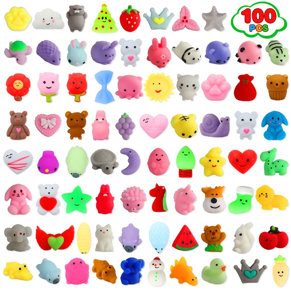 100 Pack Squishies Toys, Tiny Mochi Squishy Random Bulk Party Favors for 4- 8...