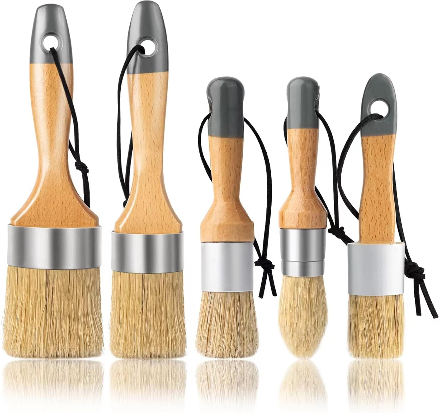 Chalk Paint Brush, Wax Paint Brush Set of 5, Natural Bristle | Chalk Paint for F