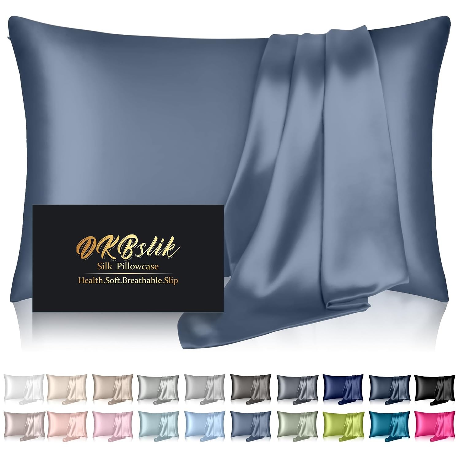 Mulberry Silk Pillowcase Standard Size Antimicrobial Ash Blue Silk Pillowcase