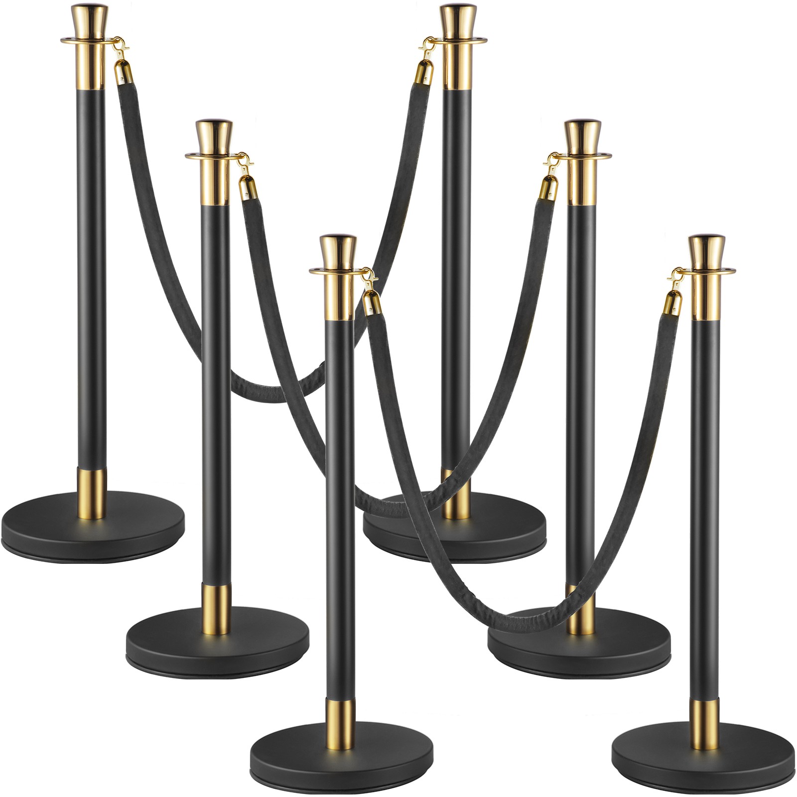 Uimoso 6 Pieces Crowd Control Stanchion Posts w/ Black Velvet Rope Queue Barrier