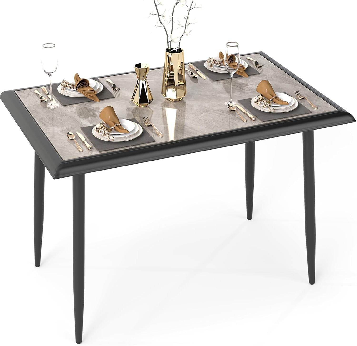 44" Dining Table W/ Food-Grade Sintered Stone Tabletop 2300 °F Heat