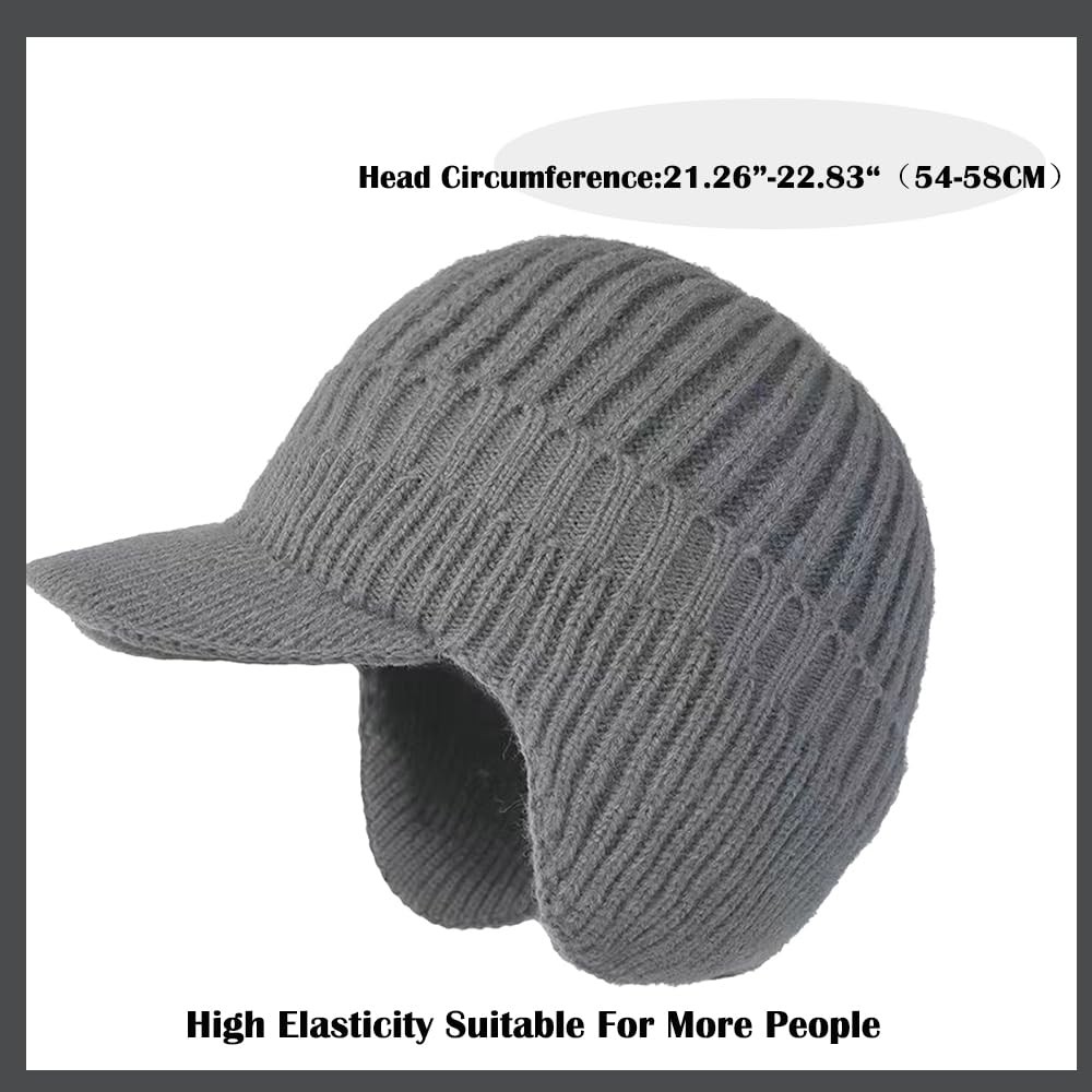 JHDESSLY Knit Beanies with Visor & Earflaps for Men and One Size, Black