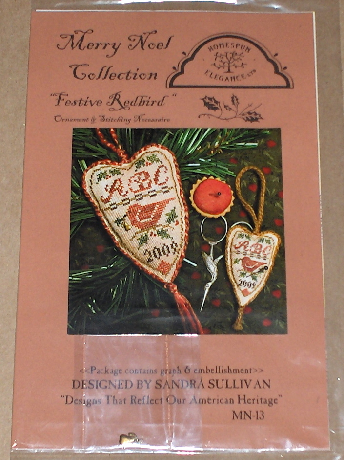 Homespun Elegance Xmas Merry Noel "Festive Redbird" Cross Stitch Pattern & Charm