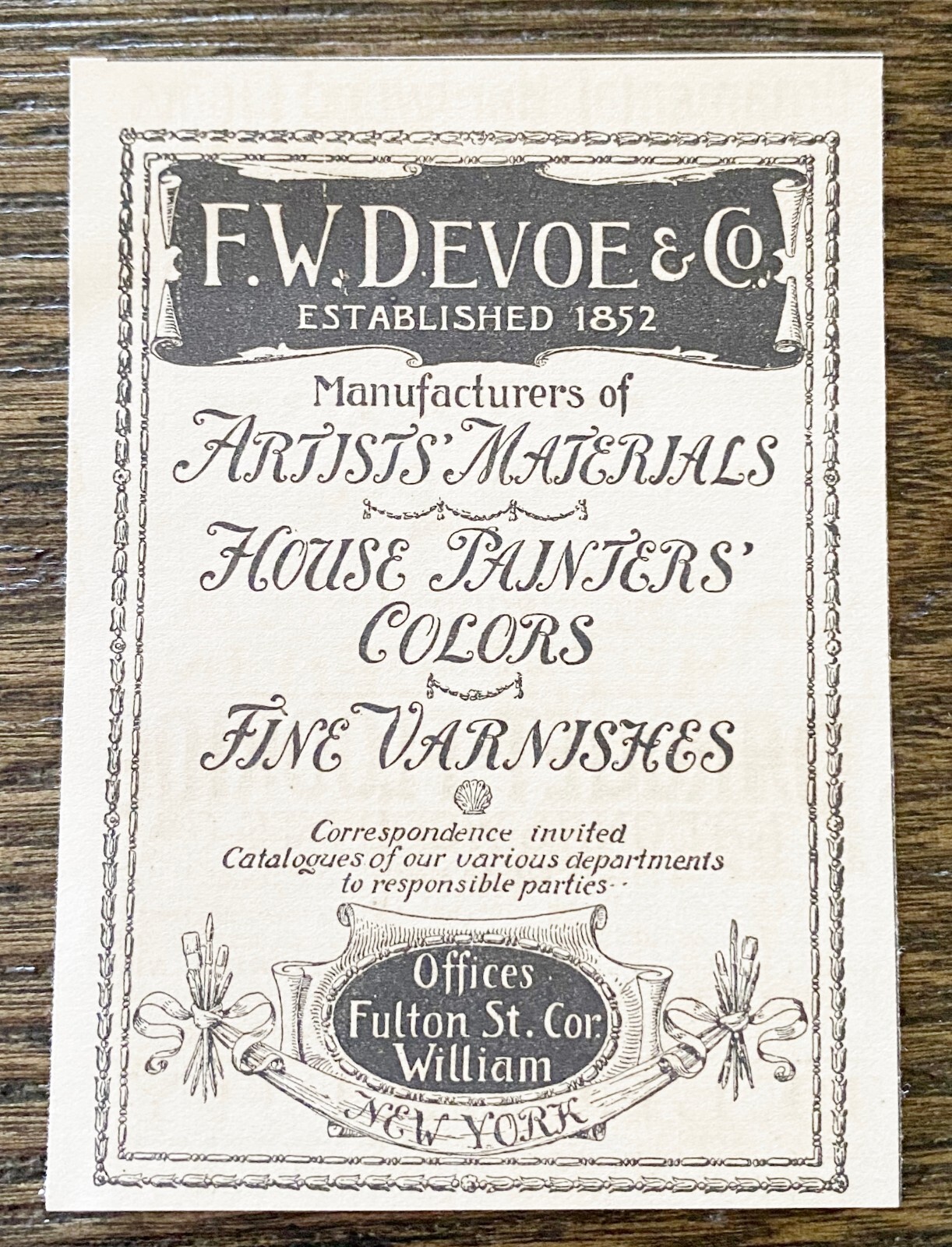 F.W.DEVOE&CO Artist & House Painter Materials 1892 Victorian Typography Print Ad