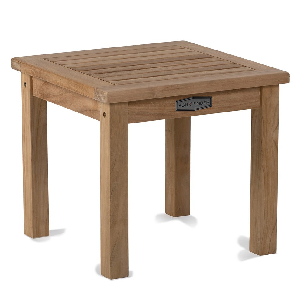 Ash & Ember Sierra Grade A Teak End Table, 18" Tall Outdoor Hand-Sanded Table