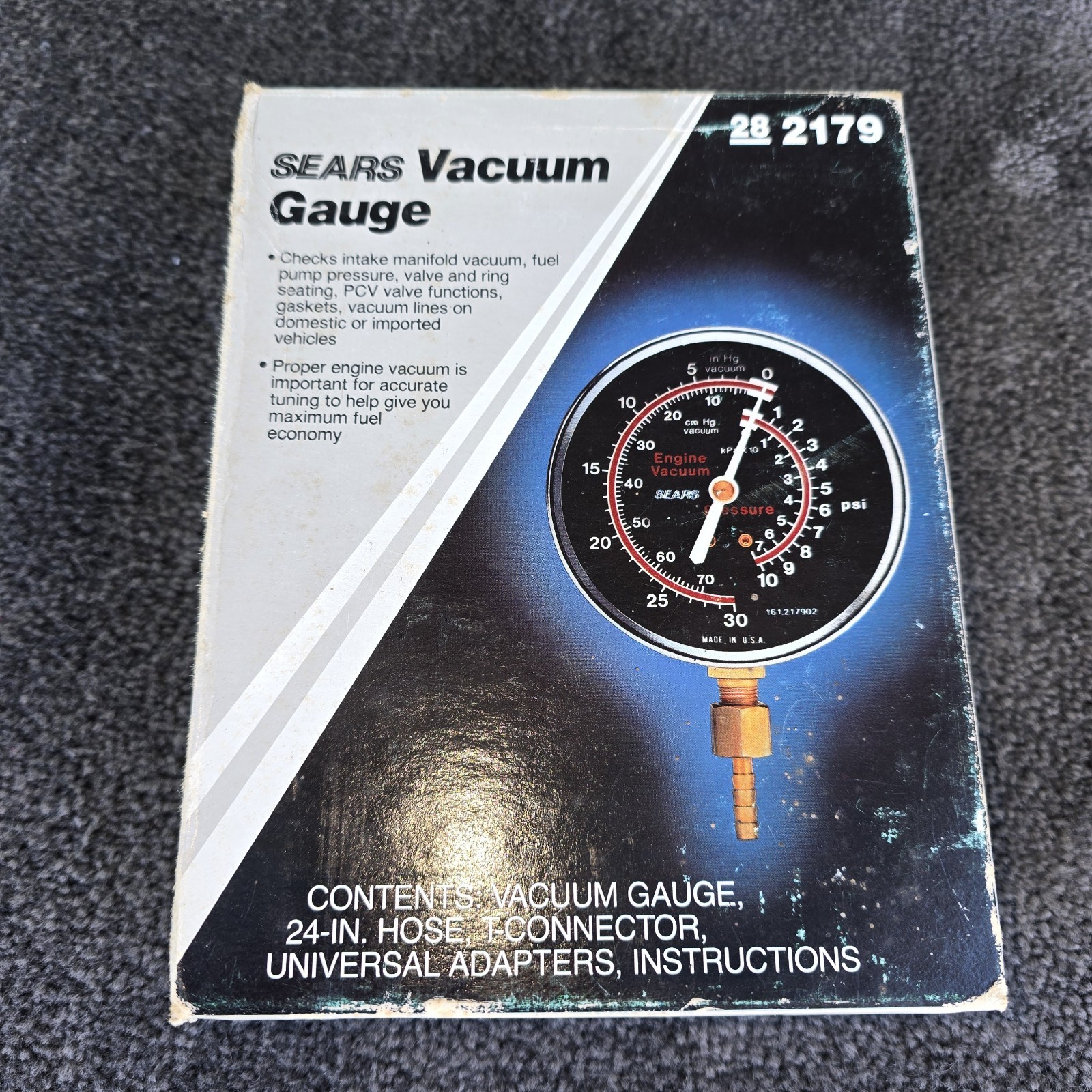 Vintage Sears Vacuum Gauge 2179 Hose & Adapters Made In USA No Instructions NOS