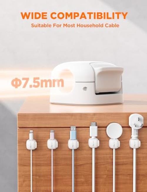 6Pack Cord Organizer, Spring Cable Clips [1s Lock] Cord Holder for White-6Pack