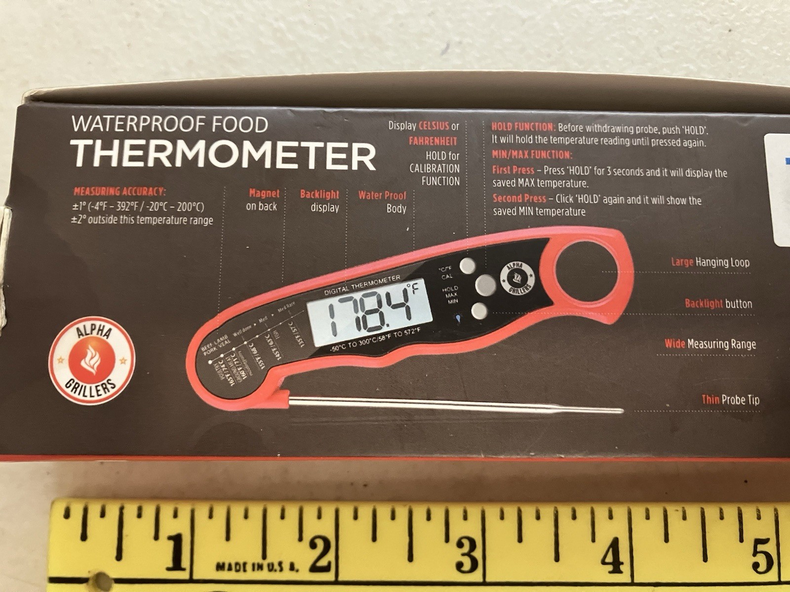 Alpha Grillers Instant Read Meat Thermometer for Grill Smoking and Cooking Temp