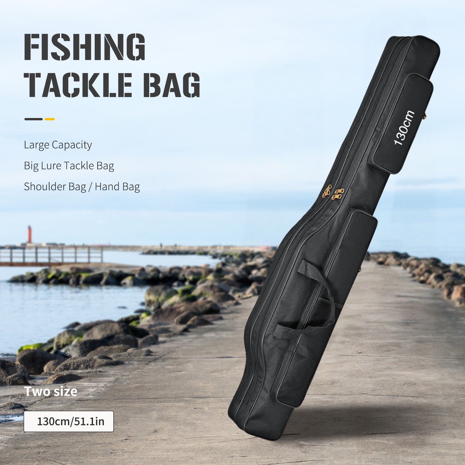 Fish Tackle Rod Holdall Bag Waterproof Oxford 130cm Fishing Reel Tackle Storage