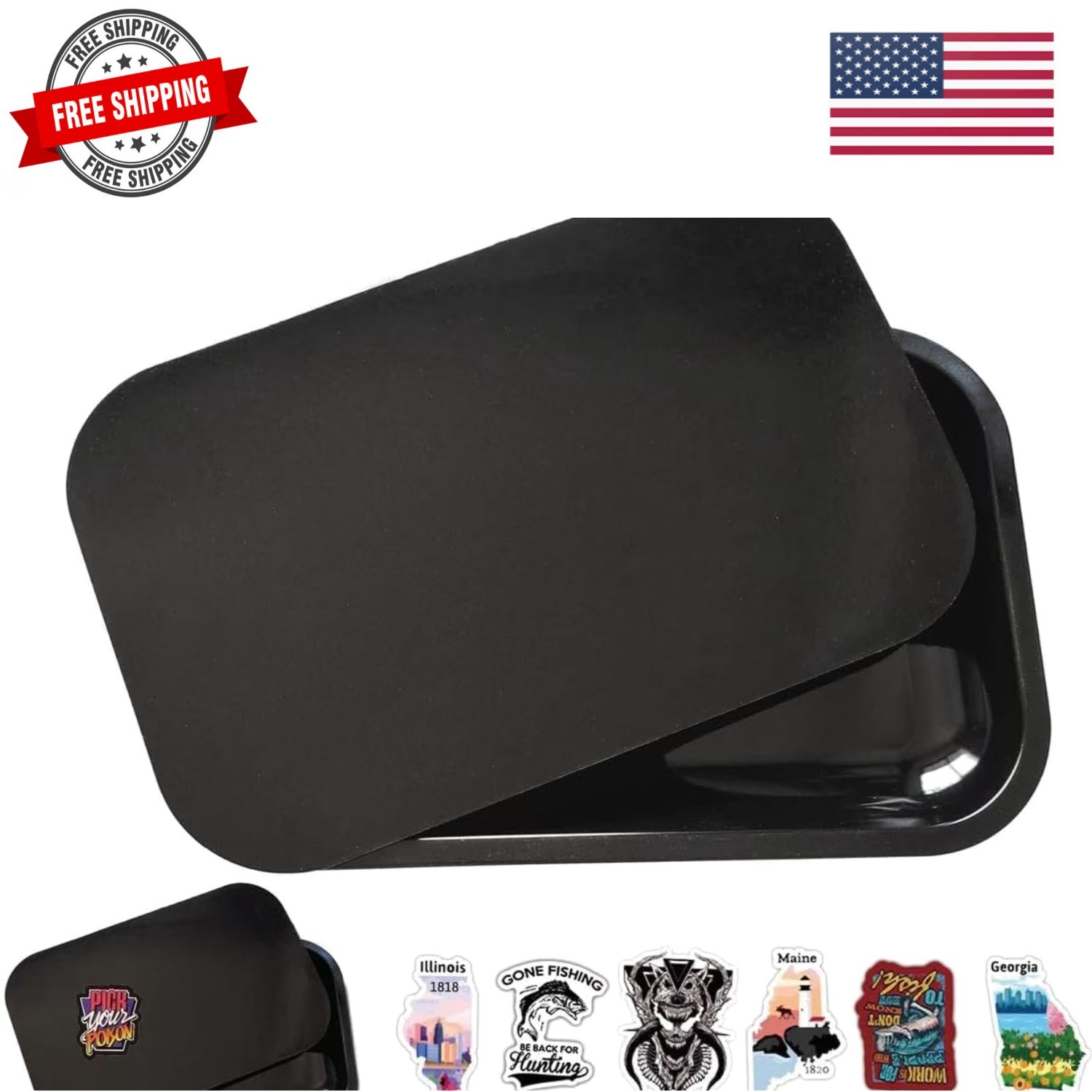 Rolling Tray with Magnetic Lid, Rolling Trays with Cover, Metal Tray with Cov...