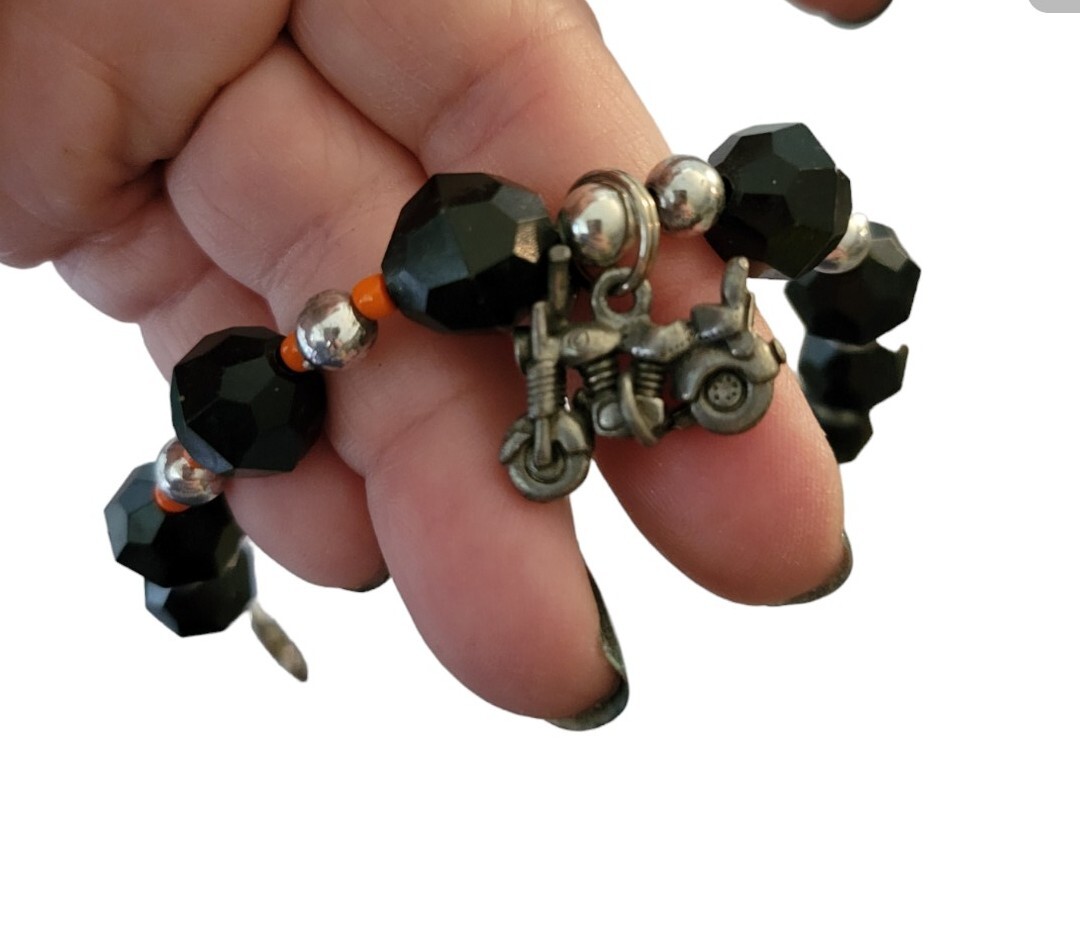 Hand Crafted Motorcycle Themed Bracelet Goggles Motorcycle Charms Biker Chic