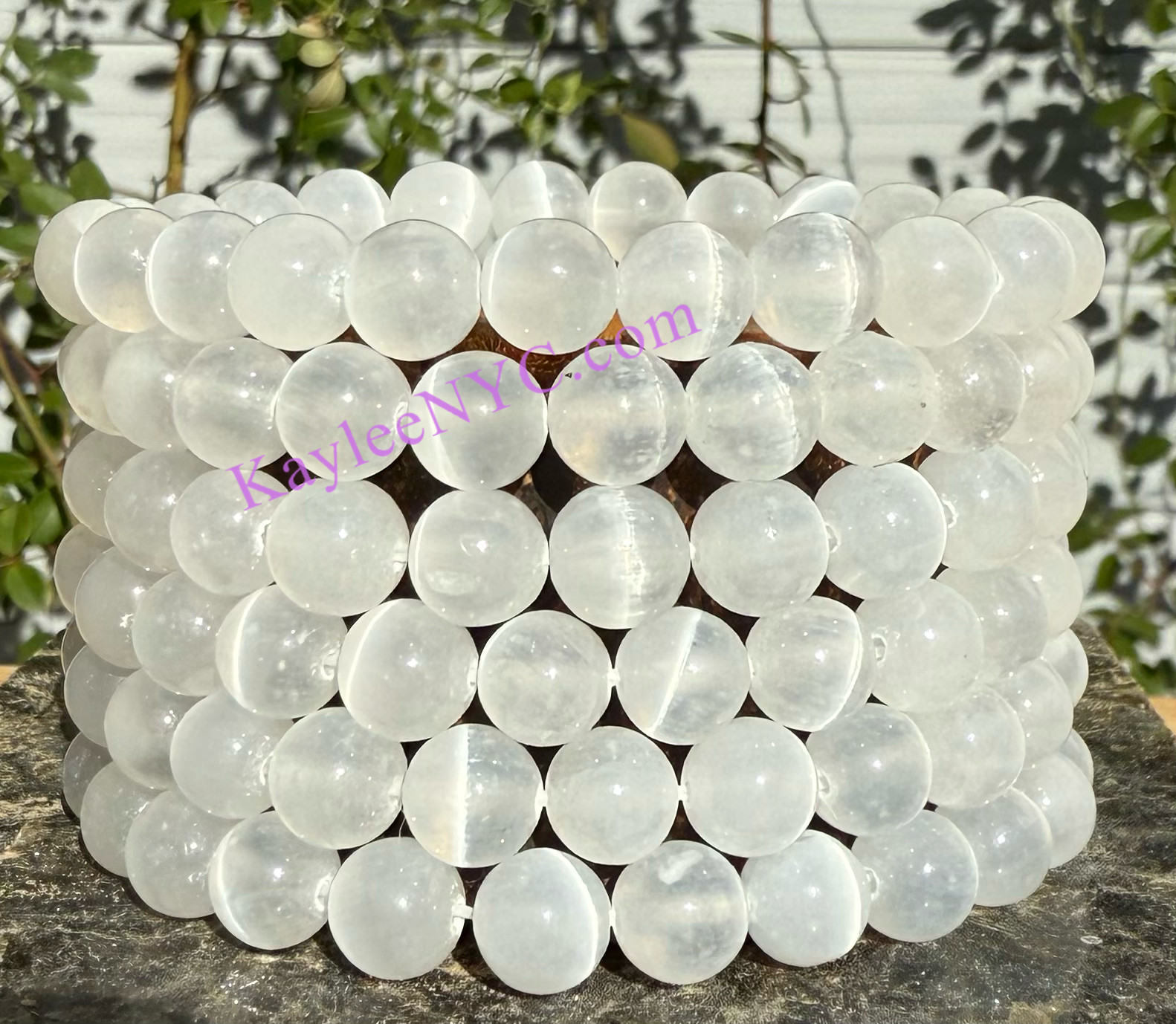 Wholesale 6 Pcs Natural Selenite (Satin Spar) 8mm Crystal Stretch Bracelet 7.5"