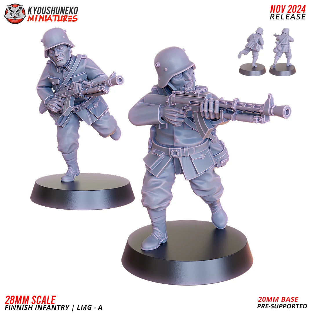 Finnish Infantry - LMG Team A - 15-54mm WW2 Army - Resin Tabletop Miniature
