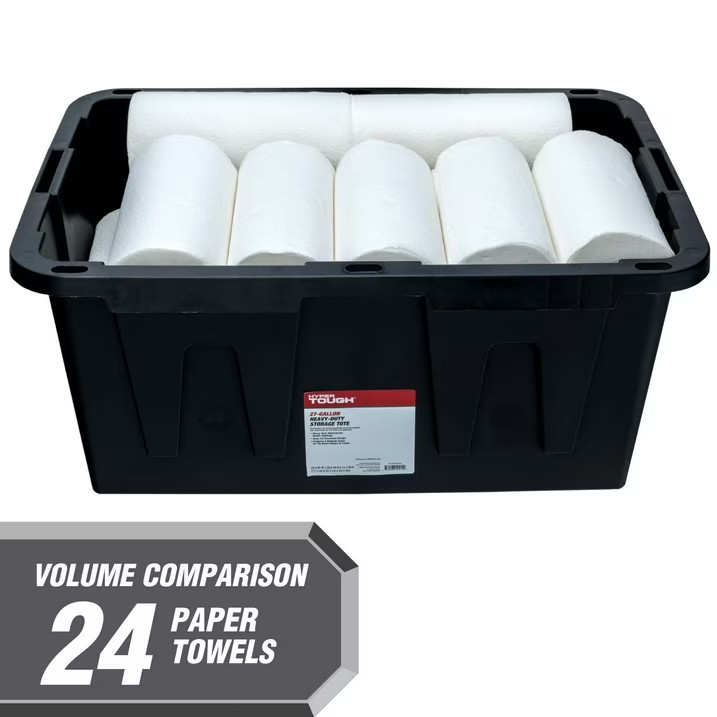 (2 pack) Hyper Tough 27 Gallon Large Storage Bin with Snap Lid, Black and Red, H