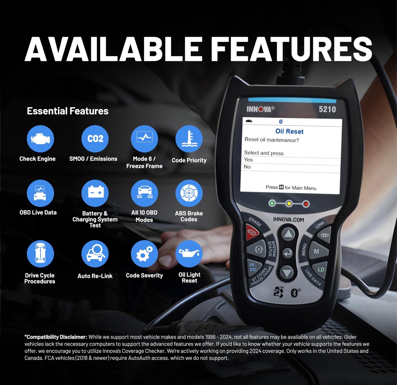 OBD2 Scanner & Code Reader Battery Tester Bluetooth Car Diagnostic Tool