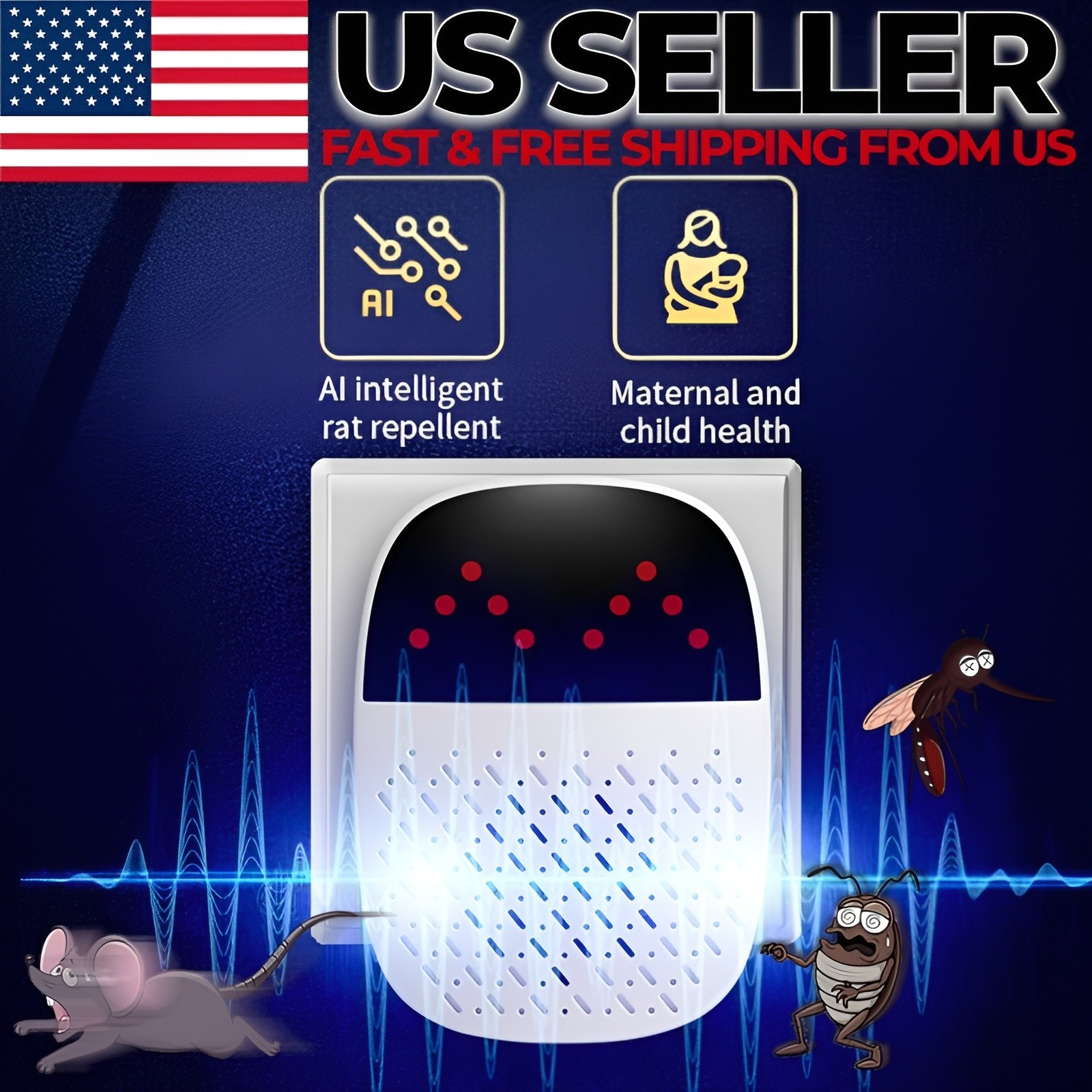 Ultrasonic Pest Repeller Plug In Electronic Mouse Roach Rodent Repellent Home