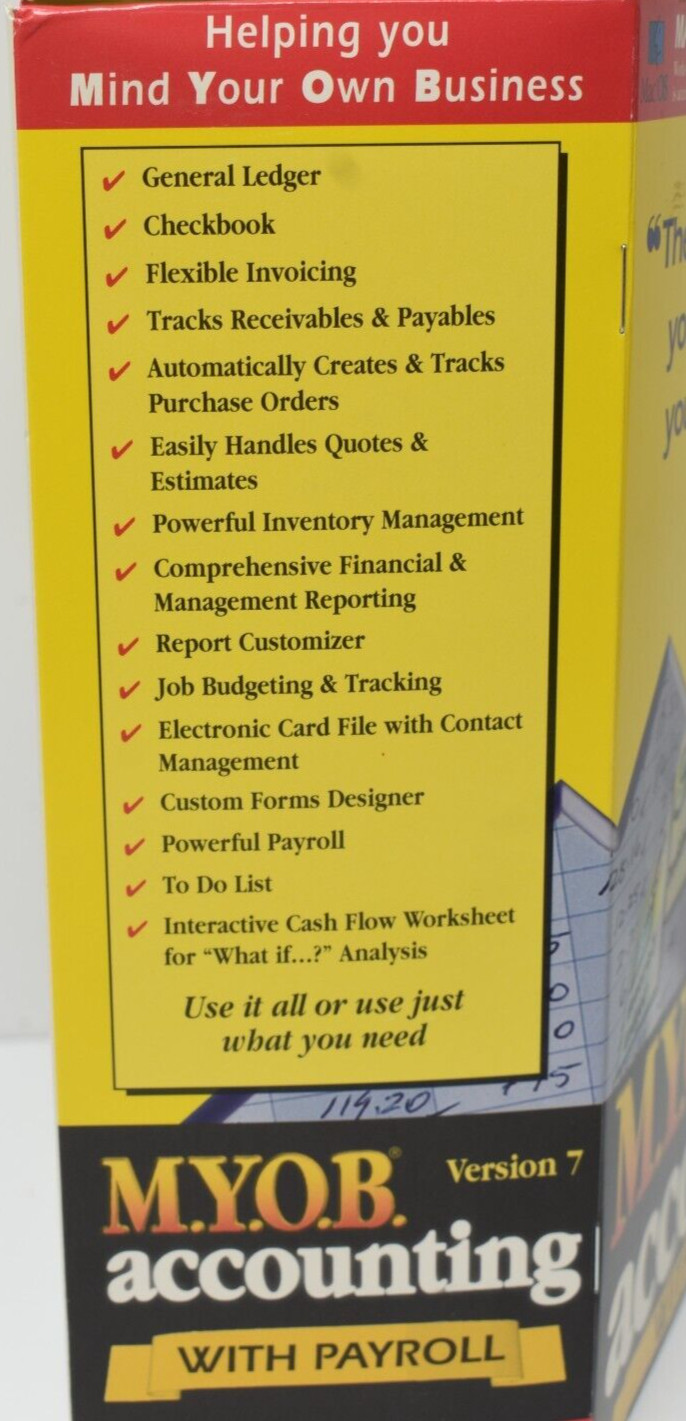 M.Y.O.B Accounting Payroll Software 1996 Macintosh CD-ROM Version 7 New Open Box