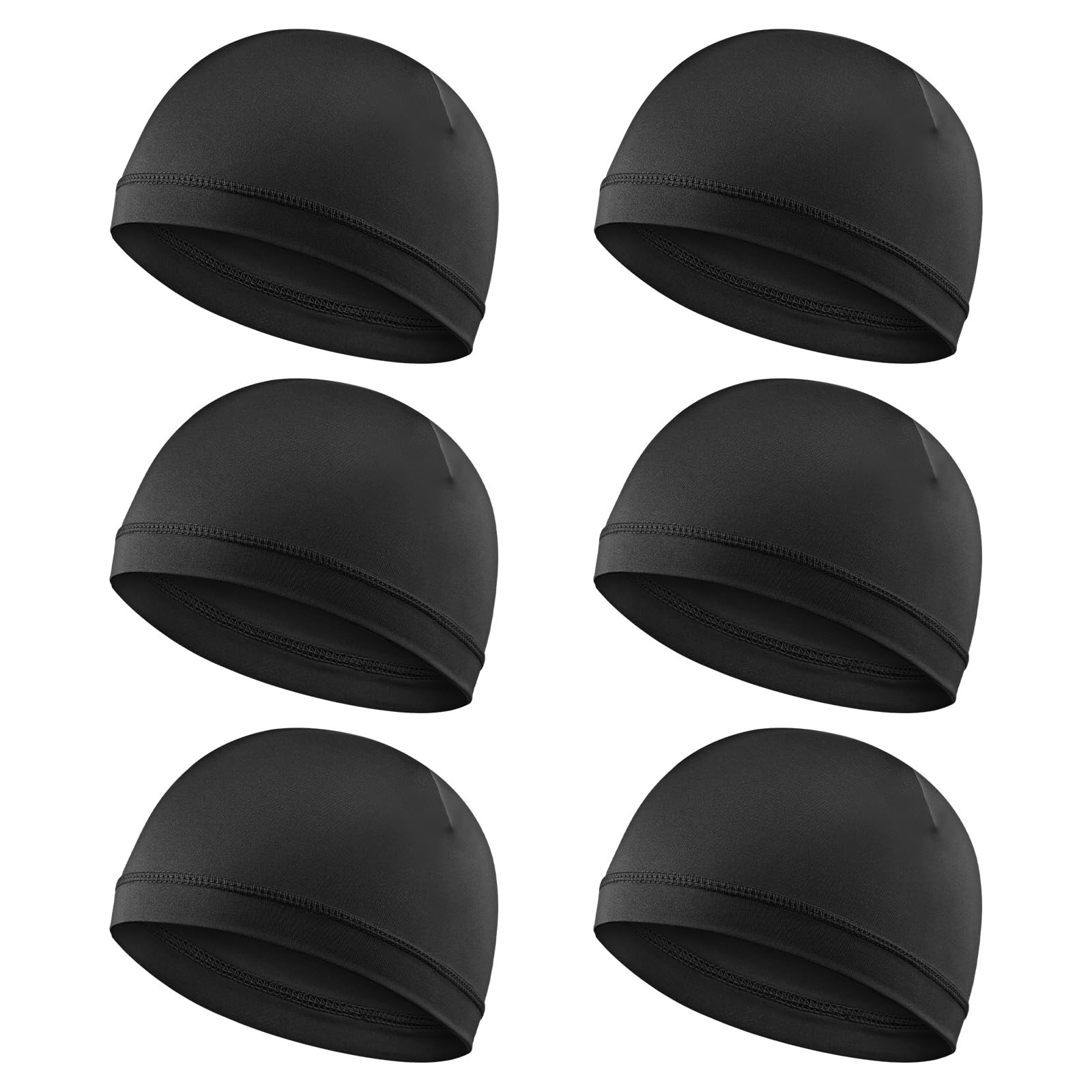 6pcs Cooling Skull Cap Helmet Liner Sweat Wicking One Size, Black-6pcs