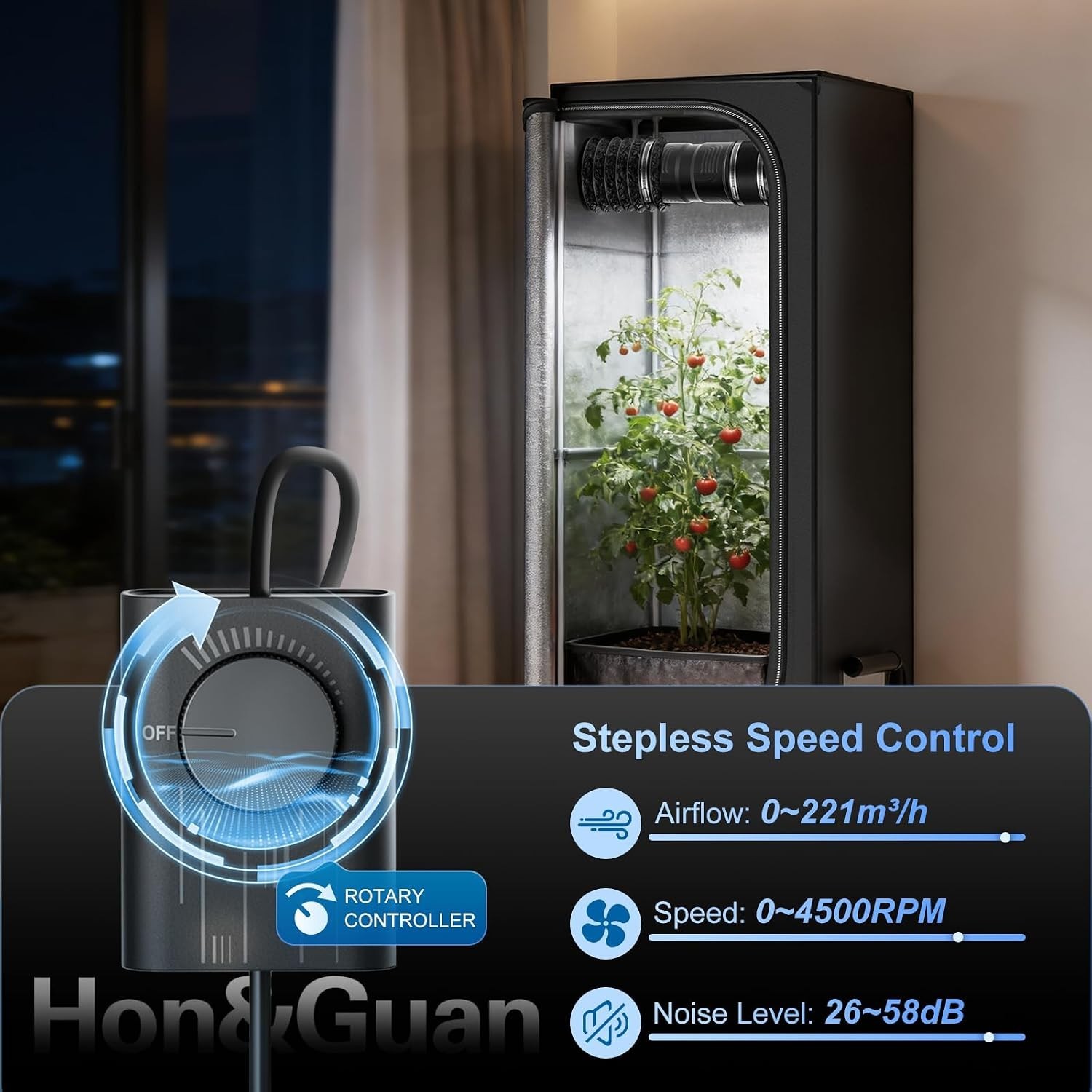 4 Inch Upgrade Inline Duct Fan with Stepless Speed Controller - 130 CFM, 6W L...