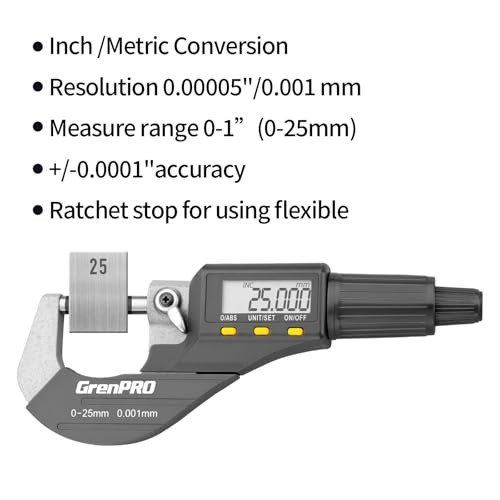 Digital Micrometer Measuring Tool, Professional Inch/Metric Precision 0-25mm