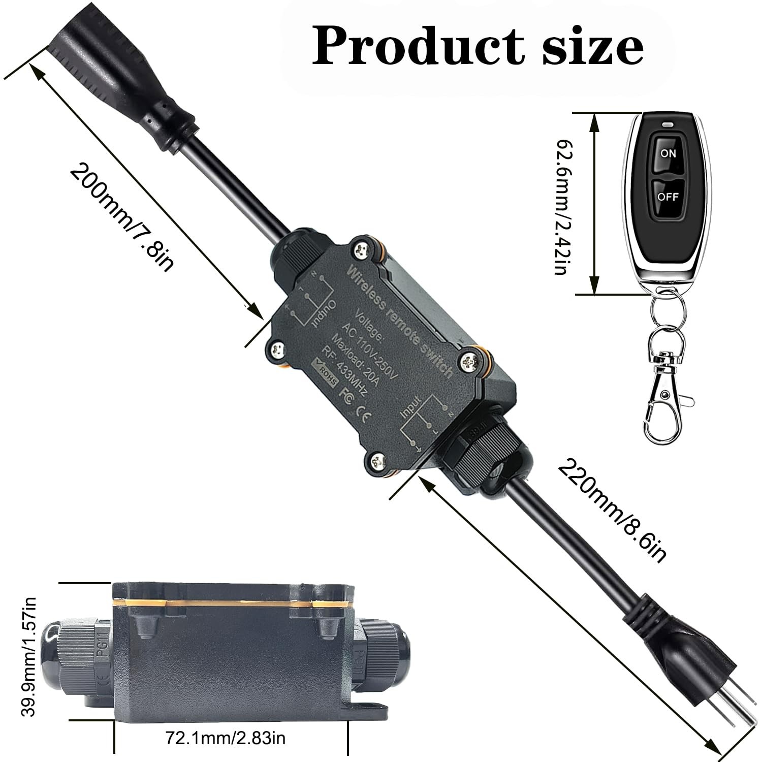 AC110V Waterproof Remote Control Power Switch with 164ft Long Range,AC110V/12
