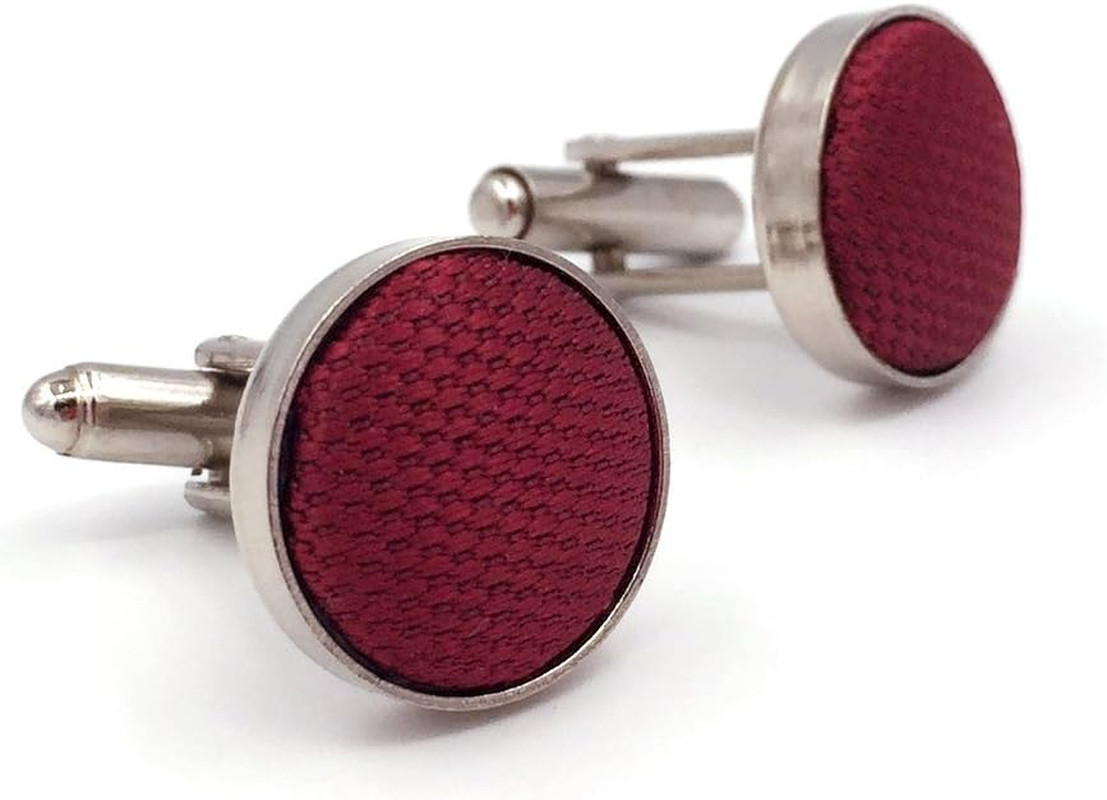 SHLAX&WING Solid Color Red Burgundy Wedding Silk Matching Cufflinks