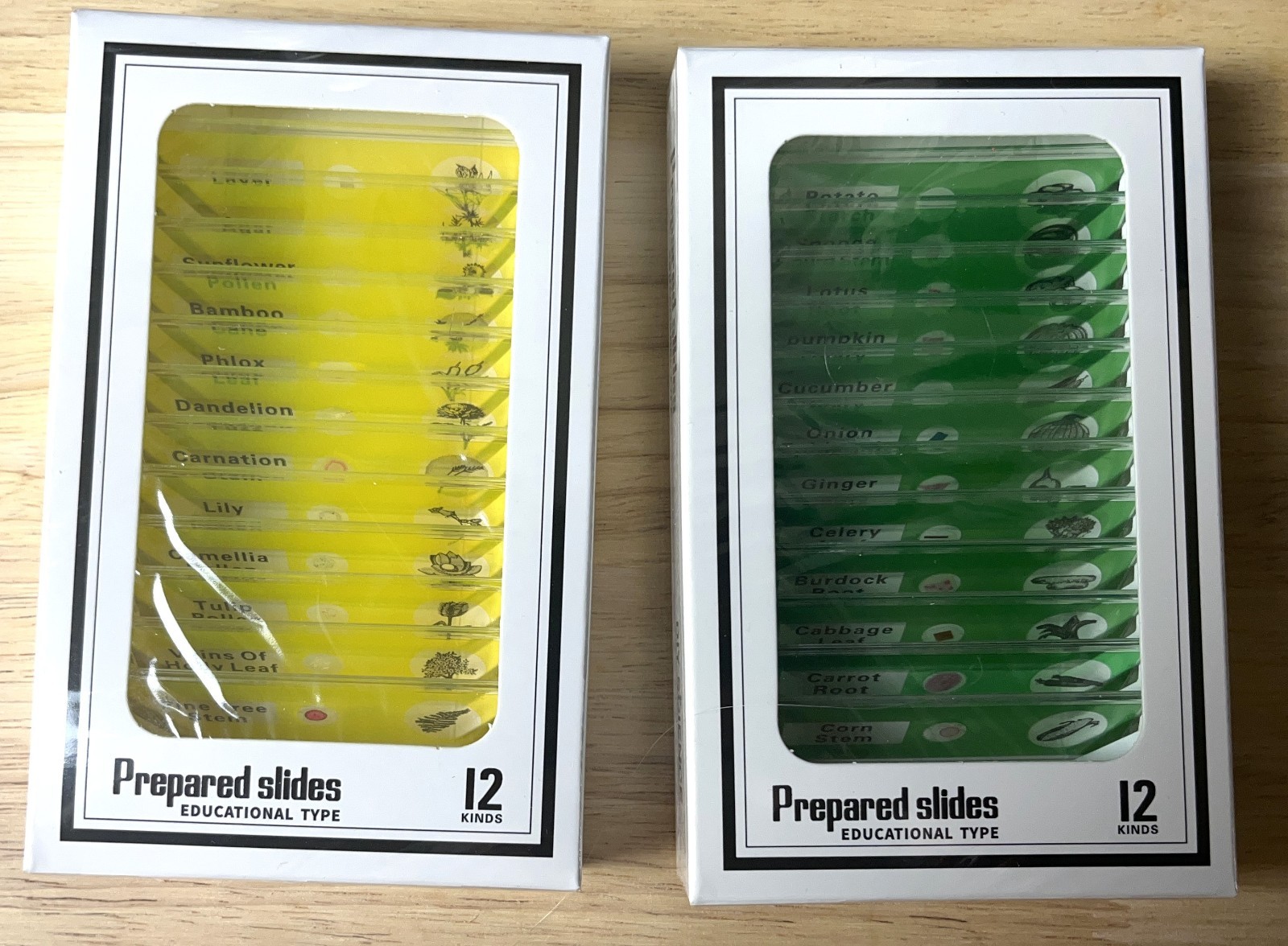 48Pcs Prepared Microscope Slides Specimen Animals Insects Plants Flowers Sample