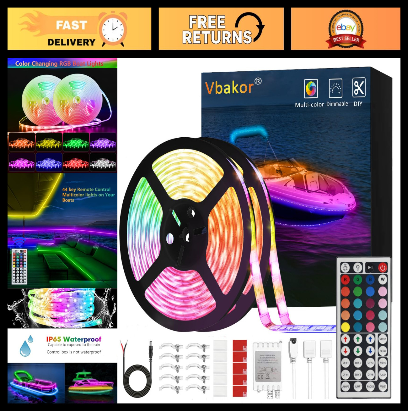 Waterproof 32.8FT RGB Boat Strip Lights - 12V Marine Interior Deck & Cabin Light