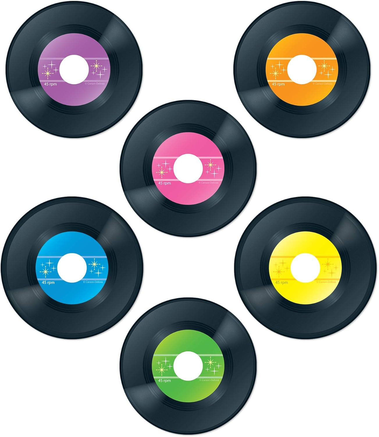 Carson Dellosa 45-Piece Records Paper Cutouts, Colorful Cardstock Disco Groovy P
