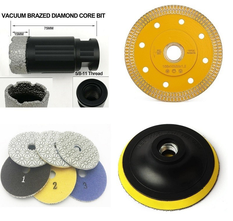 Professional Stone Fabrication Kit 2" Drill Pads Turbo Blade Combo Set